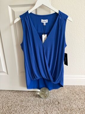 Veronica M Royal Blue Sleeveless Faux-Wrap V-Neck Top - Size Small - NWT!